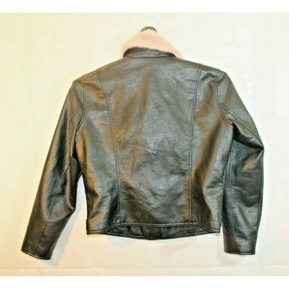 Candies Motorcycle Jacket Black Faux Leather Removable Pink Fur Collar XL - Picture 4 of 7